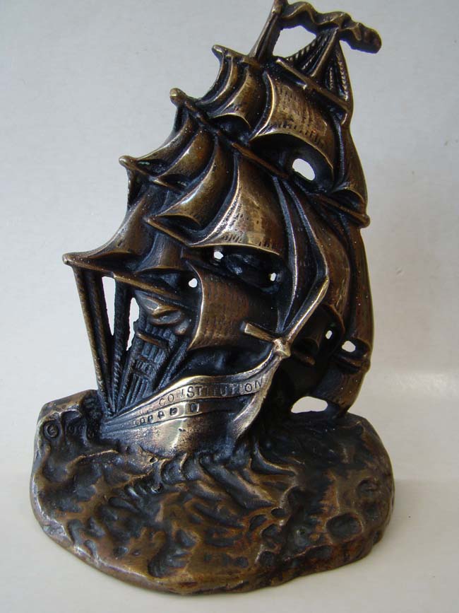 A fine pair of Bronze U S S Constitution bookends by the Greenblat Studios in 1925 — image 3